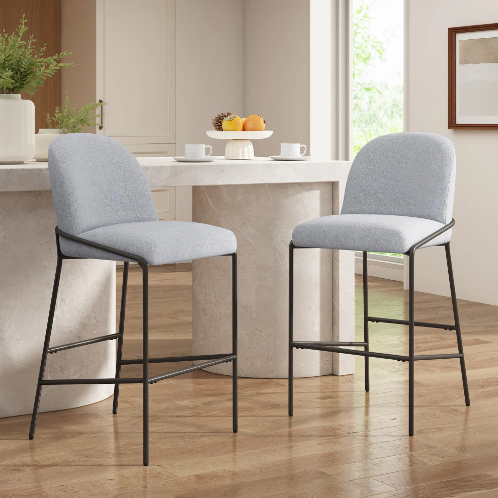 GDF Studio Beck Metal Upholstered Barstools, 29" Seat Height, Antique Brown Finish Frame, Gray Fabric, Set of 2 - Image 3