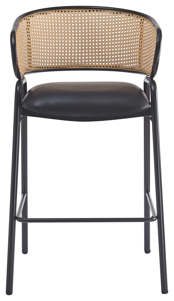 GDF Studio Emerson Metal Bar Stools with Rattan Backrest, 29.50" Seat Height, Black, Set of 2 - Image 5
