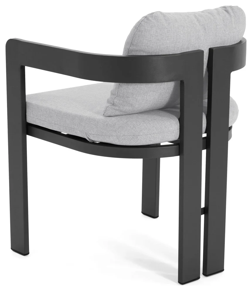 GDF Studio Outdoor Aluminum Dining Chairs with Cushions, Set of 2, Black Finish, Gray Cushion - Image 5