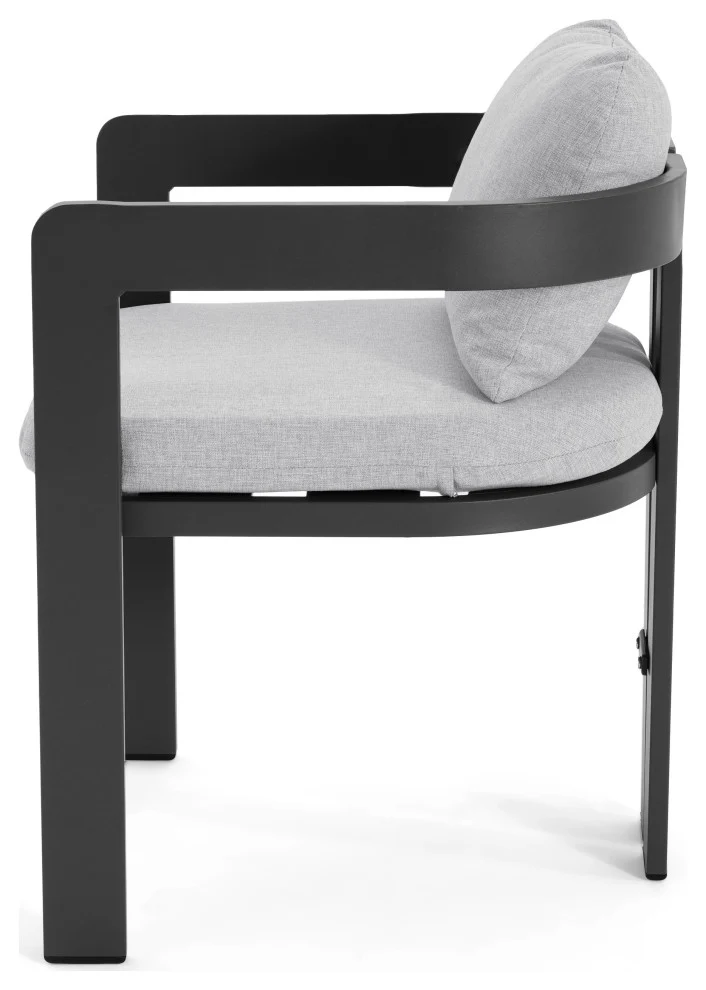 GDF Studio Outdoor Aluminum Dining Chairs with Cushions, Set of 2, Black Finish, Gray Cushion - Image 6