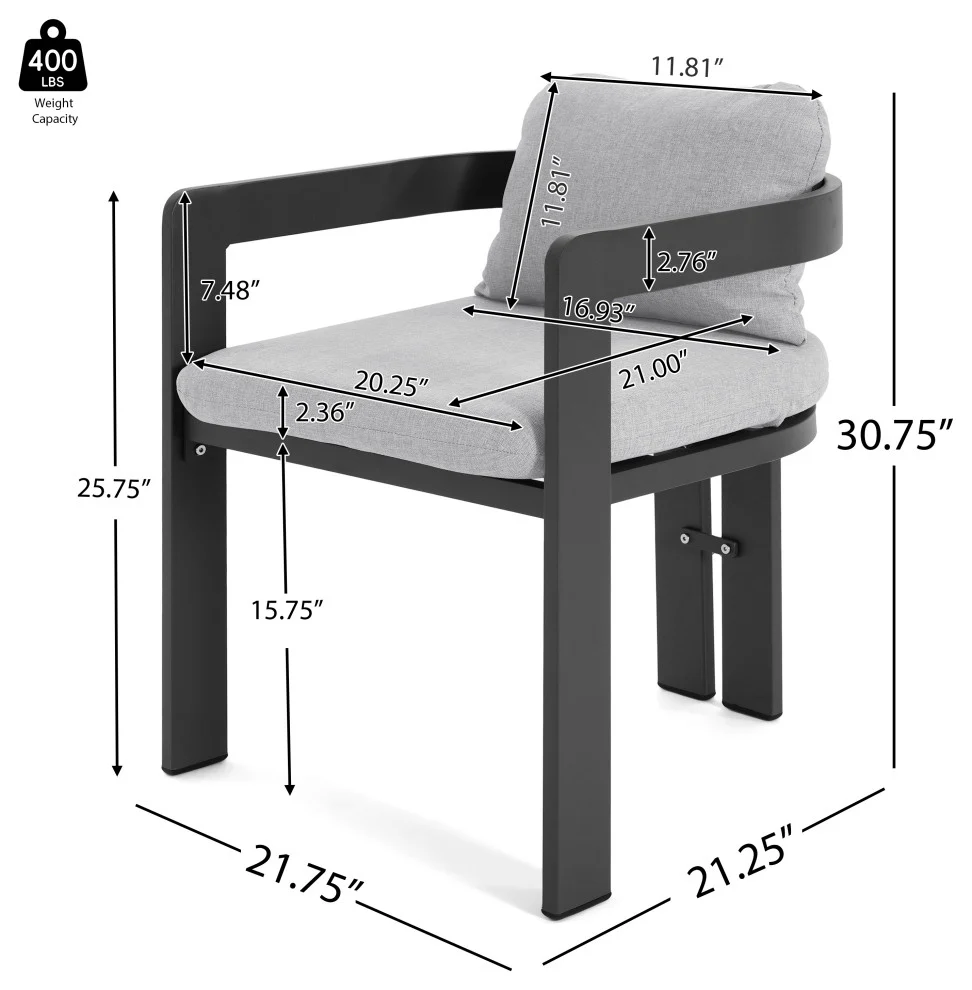 GDF Studio Pearl Outdoor Dining Set, Black + Gray + Teak, Set of 7 - Image 3