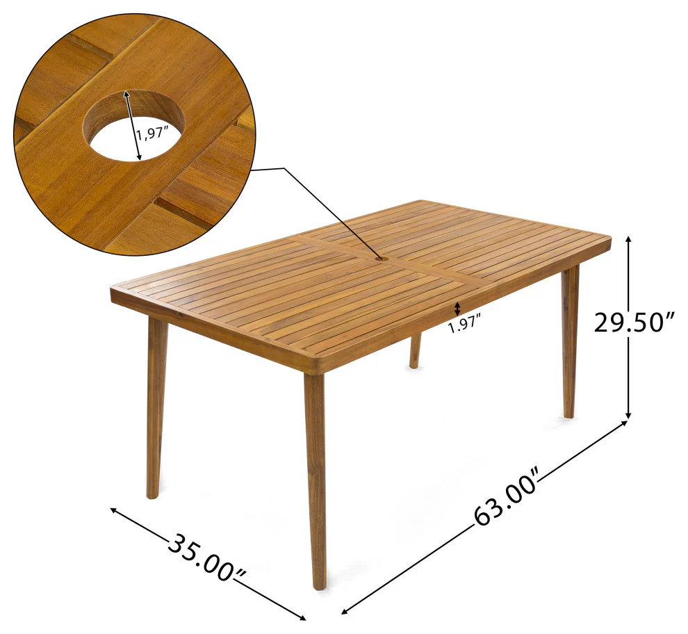 GDF Studio Pearl Outdoor Dining Set, Black + Gray + Teak, Set of 7 - Image 4