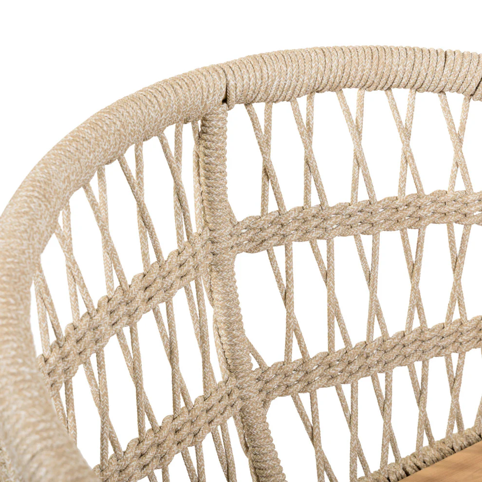 GDF Studio Savannah Outdoor Acacia Wood and Rope Barstool, 29" Seat Height, Teak Finished Wood, Beige Cushion, Set of 2 - Image 7