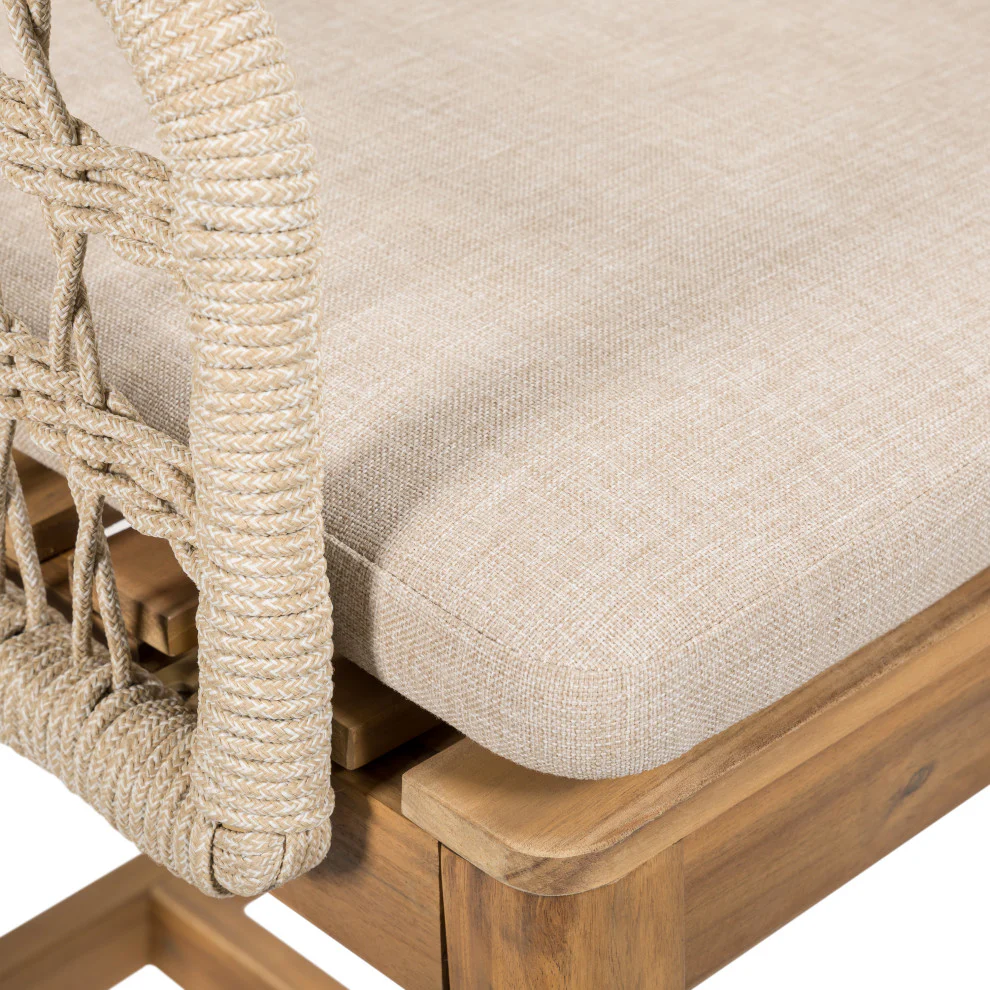 GDF Studio Savannah Outdoor Acacia Wood and Rope Barstool, 29" Seat Height, Teak Finished Wood, Beige Cushion, Set of 2 - Image 9