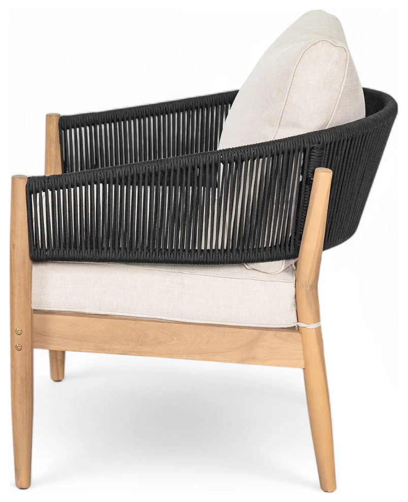 GDF Studio Werne Outdoor Acacia Wood Club Chair, Beige Cushion, Black Rope, Set of 2 - Image 5