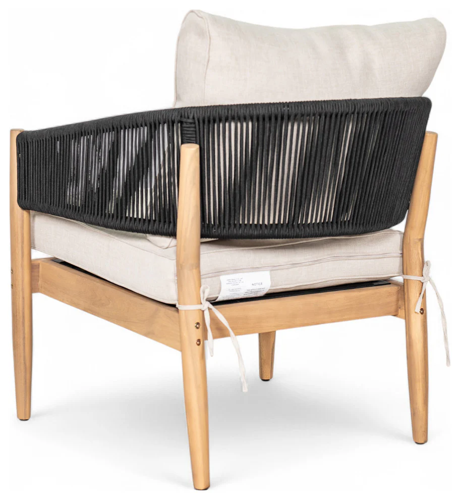 GDF Studio Werne Outdoor Acacia Wood Club Chair, Beige Cushion, Black Rope, Set of 2 - Image 6