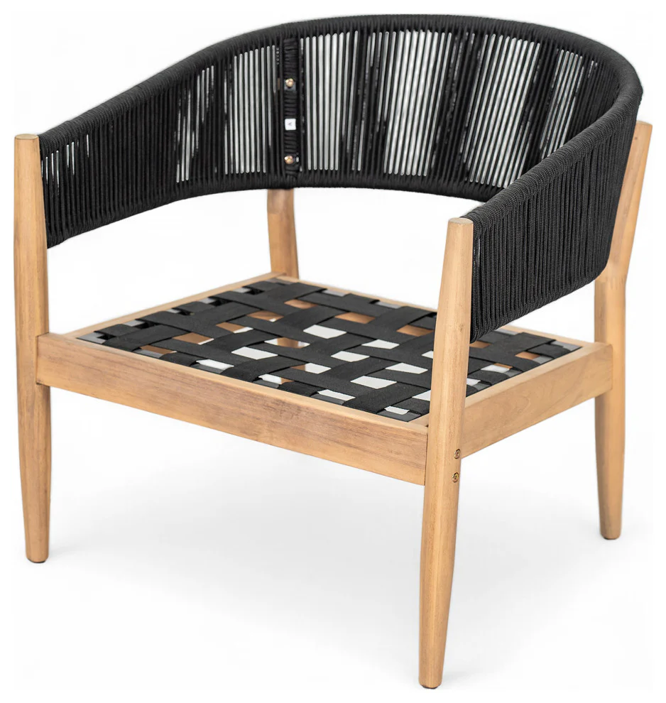 GDF Studio Werne Outdoor Acacia Wood Club Chair, Beige Cushion, Black Rope, Set of 2 - Image 7