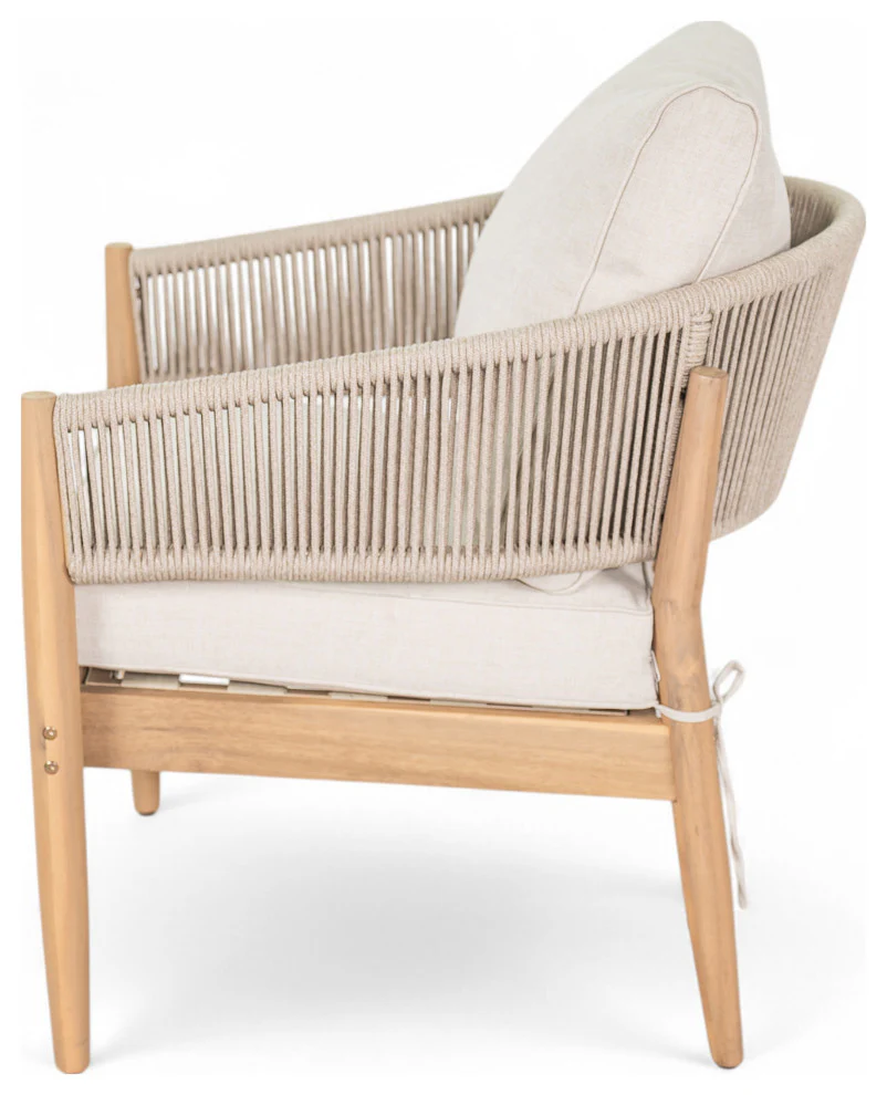 GDF Studio Werne Outdoor Acacia Wood Club Chair, Beige Cushion, Light Brown Rope, Set of 2 - Image 5