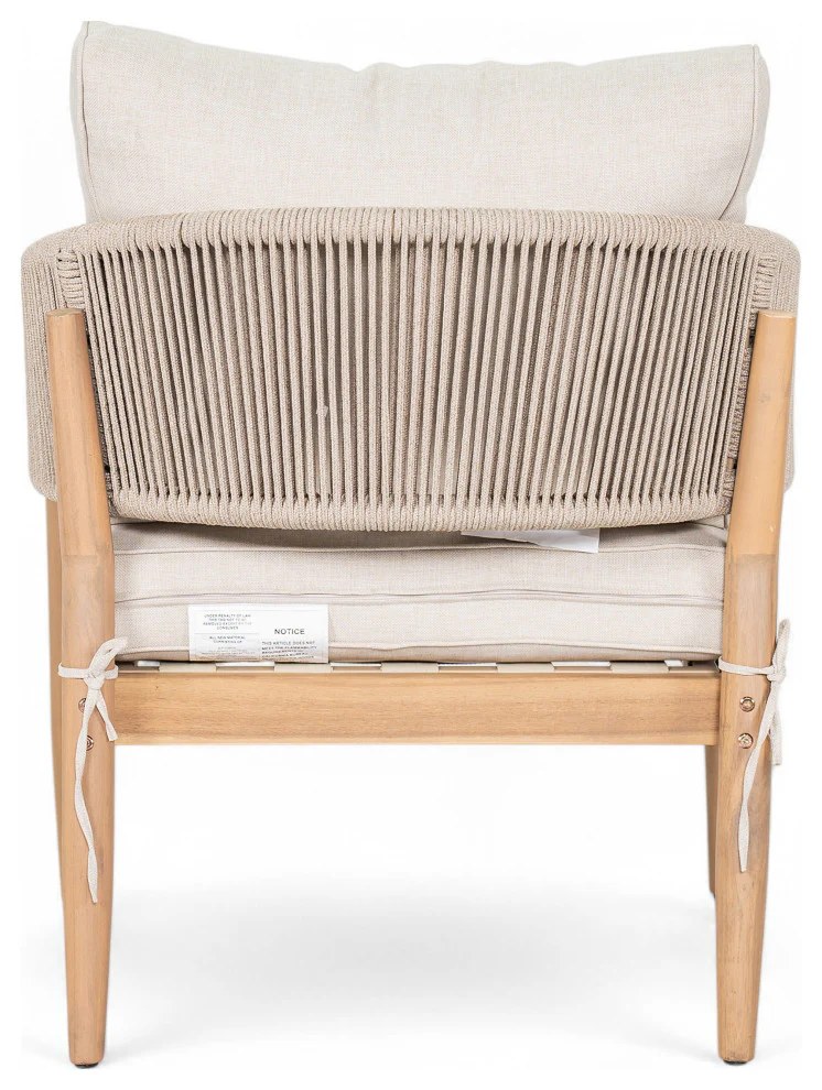 GDF Studio Werne Outdoor Acacia Wood Club Chair, Beige Cushion, Light Brown Rope, Set of 2 - Image 6
