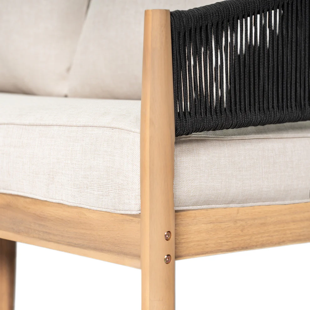 GDF Studio Werne Outdoor Acacia Wood Loveseat, Beige Cushion, Black Rope - Image 14