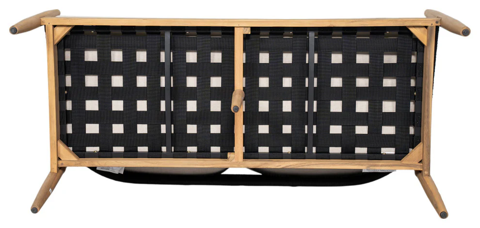 GDF Studio Werne Outdoor Acacia Wood Loveseat, Beige Cushion, Black Rope - Image 8