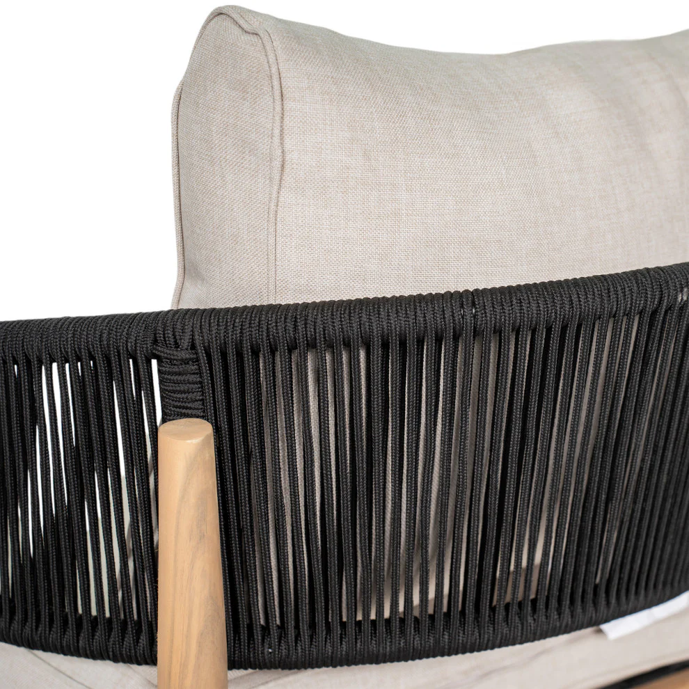 GDF Studio Werne Outdoor Acacia Wood Loveseat, Beige Cushion, Black Rope - Image 9