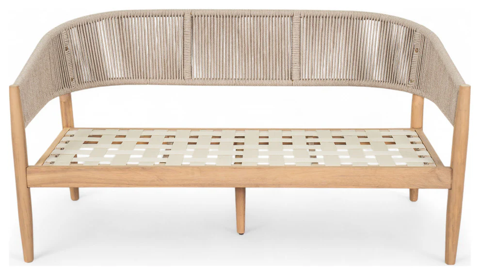 GDF Studio Werne Outdoor Acacia Wood Loveseat, Beige Cushion, Light Brown Rope - Image 7