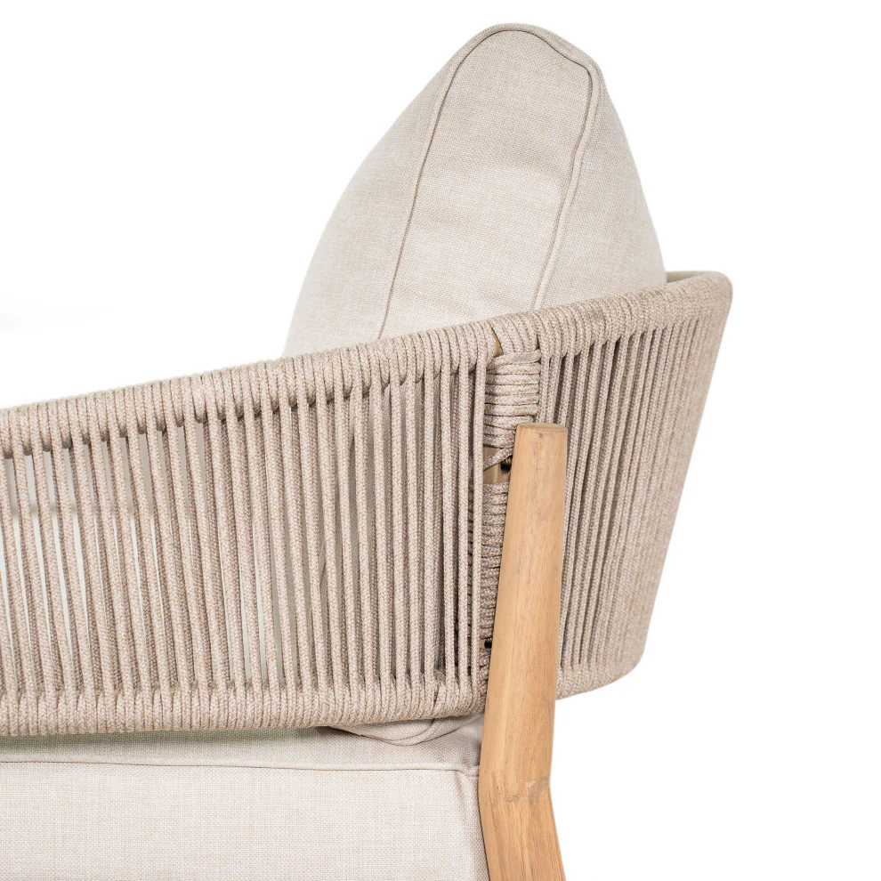 GDF Studio Werne Outdoor Acacia Wood Loveseat, Beige Cushion, Light Brown Rope - Image 8