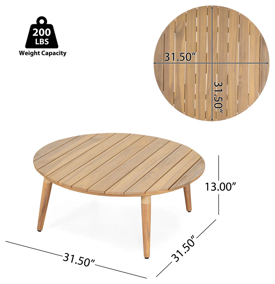 GDF Studio Werne Outdoor Wood Coffee Table, Natural - Image 4