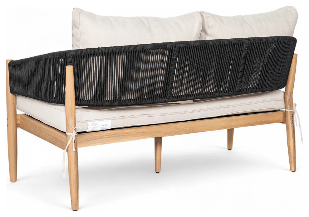 GDF Studio Werne Outdoor Wood Lounge Set, Black Rope, Set of 4 - Image 13