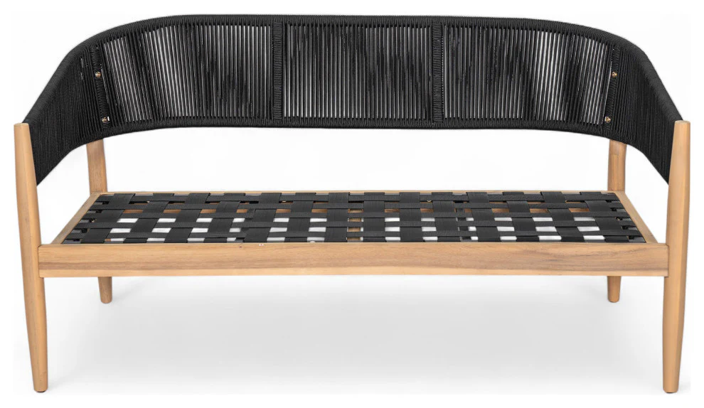 GDF Studio Werne Outdoor Wood Lounge Set, Black Rope, Set of 4 - Image 14