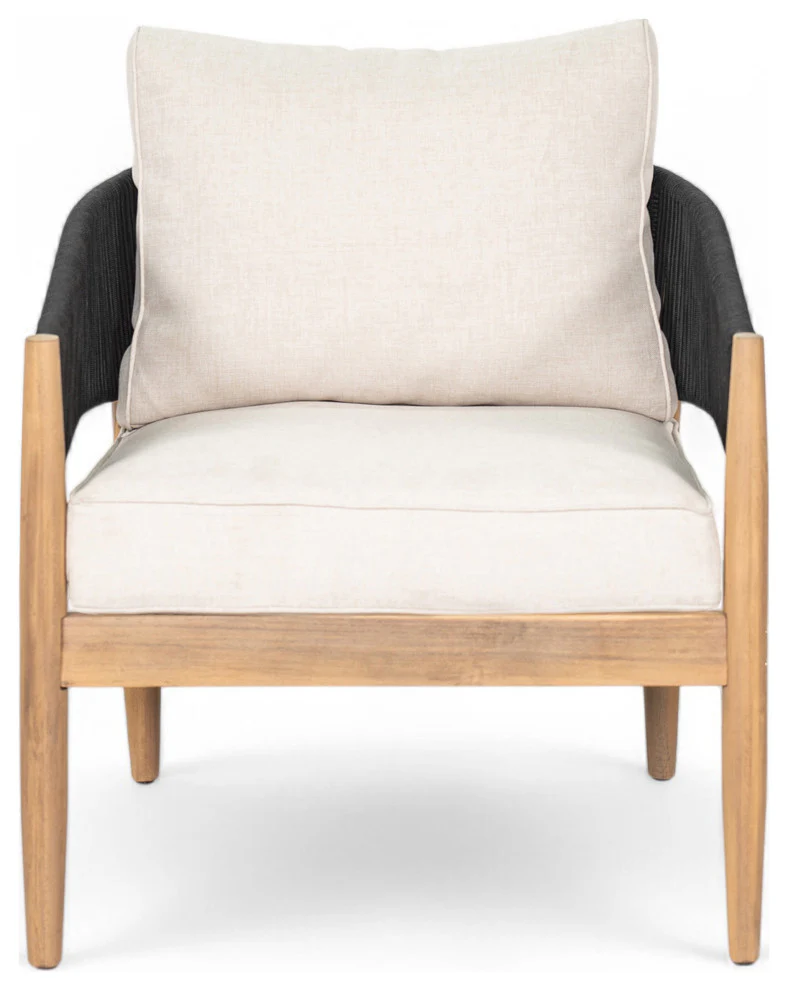 GDF Studio Werne Outdoor Wood Lounge Set, Black Rope, Set of 4 - Image 8