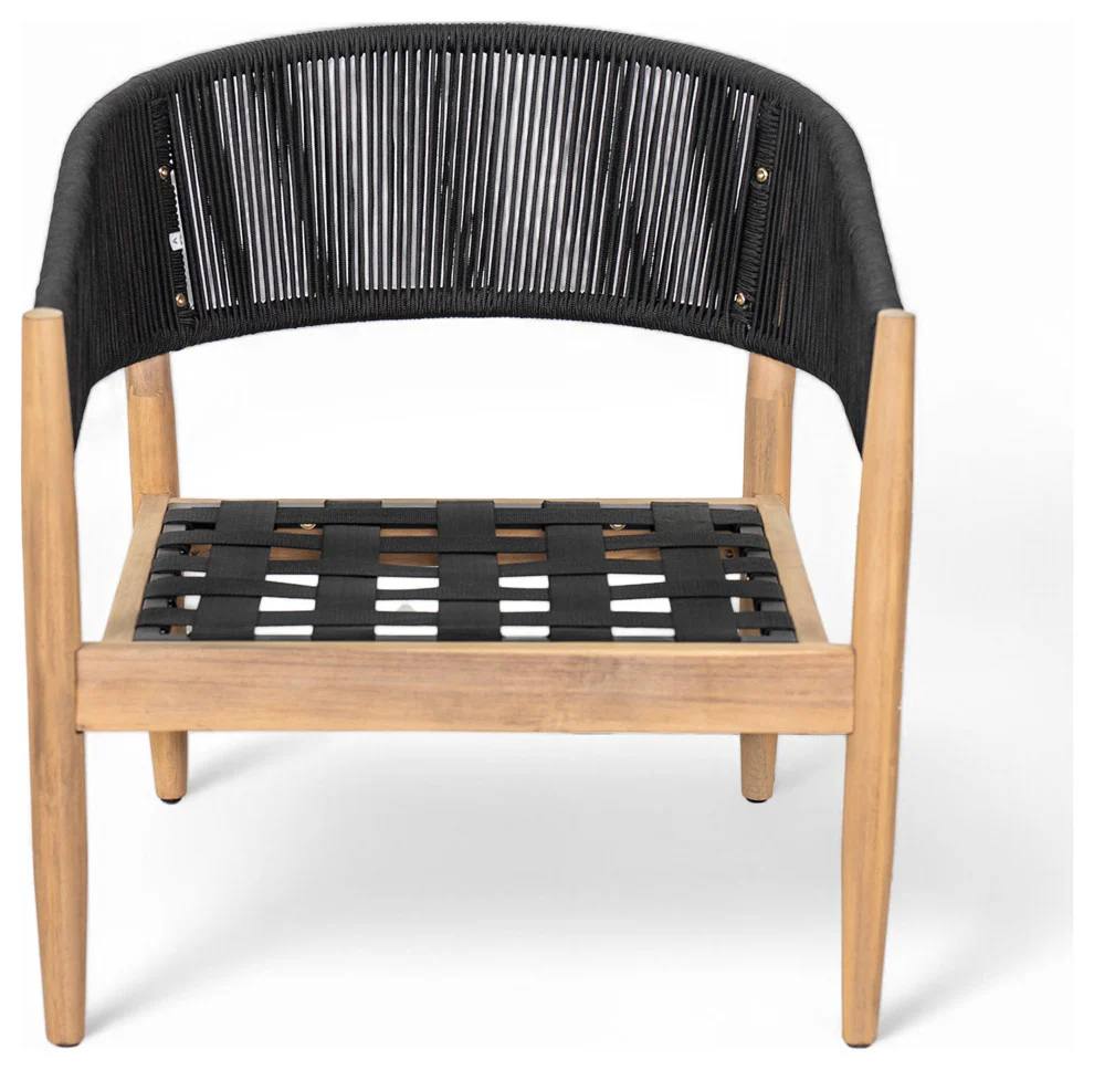 GDF Studio Werne Outdoor Wood Lounge Set, Black Rope, Set of 4 - Image 9