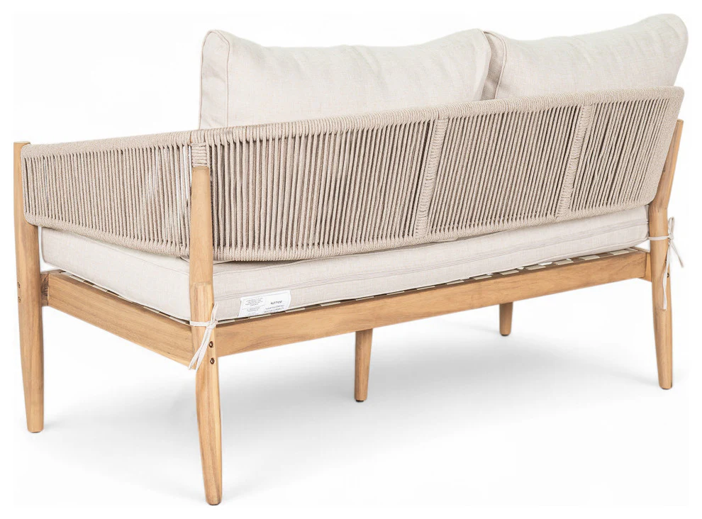 GDF Studio Werne Outdoor Wood Lounge Set, Light Brown Rope, Set of 4 - Image 12