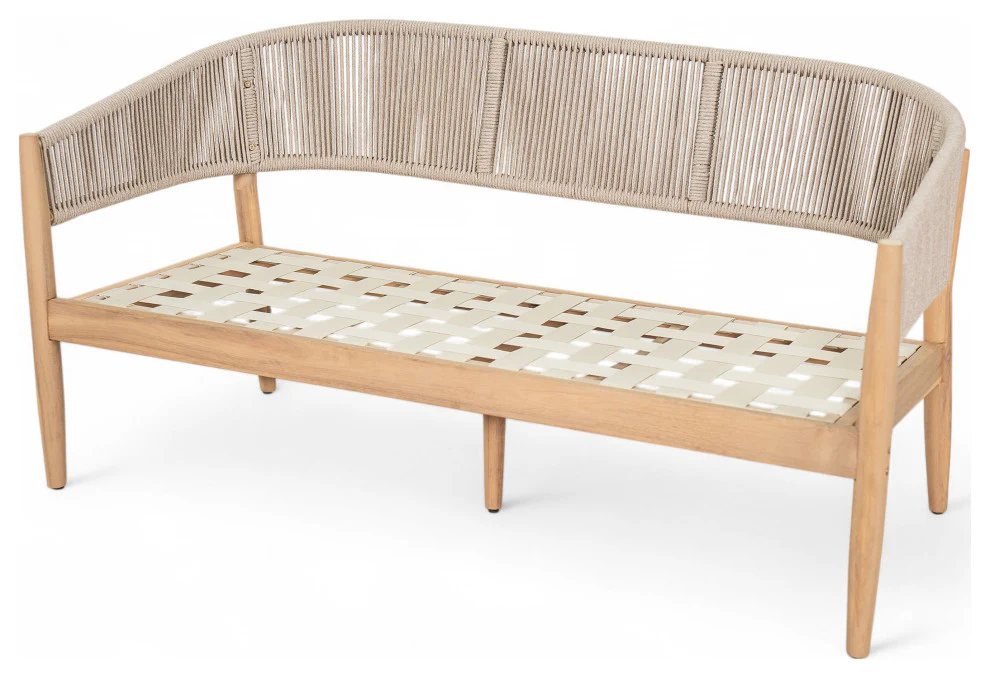 GDF Studio Werne Outdoor Wood Lounge Set, Light Brown Rope, Set of 4 - Image 13