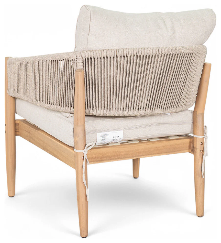 GDF Studio Werne Outdoor Wood Lounge Set, Light Brown Rope, Set of 4 - Image 7