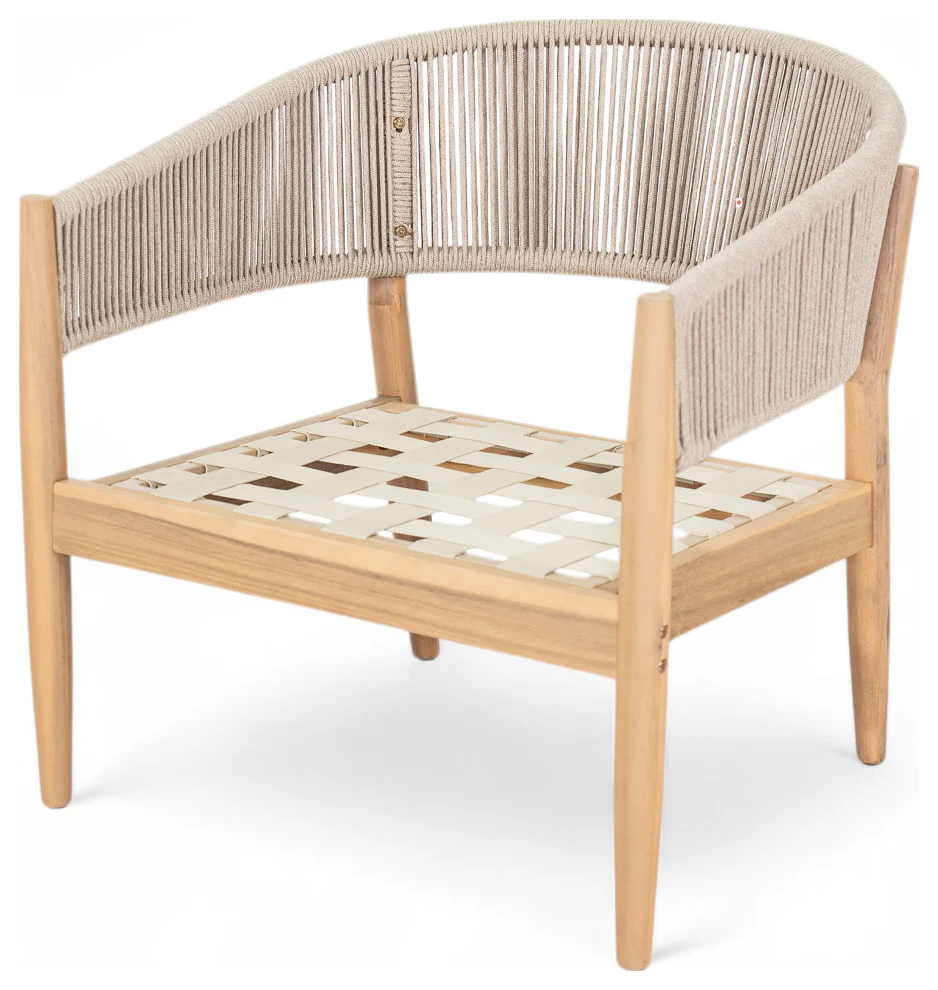 GDF Studio Werne Outdoor Wood Lounge Set, Light Brown Rope, Set of 4 - Image 8