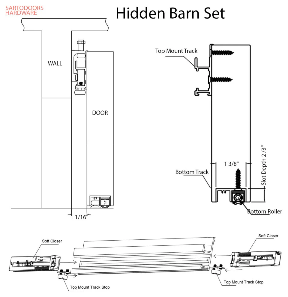 Hidden Barn Planum 0017 Natural Veneer Flush Magic Concealed Sliding Set 18"x80" - Image 3